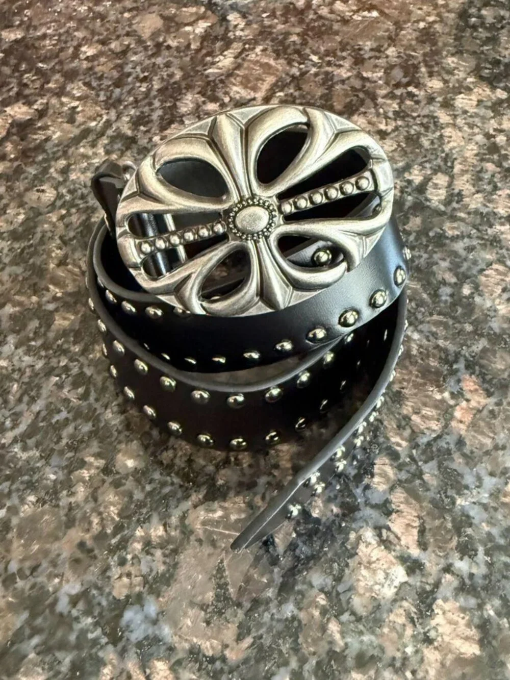 Black Belt with Ornate Floral Cutout Buckle